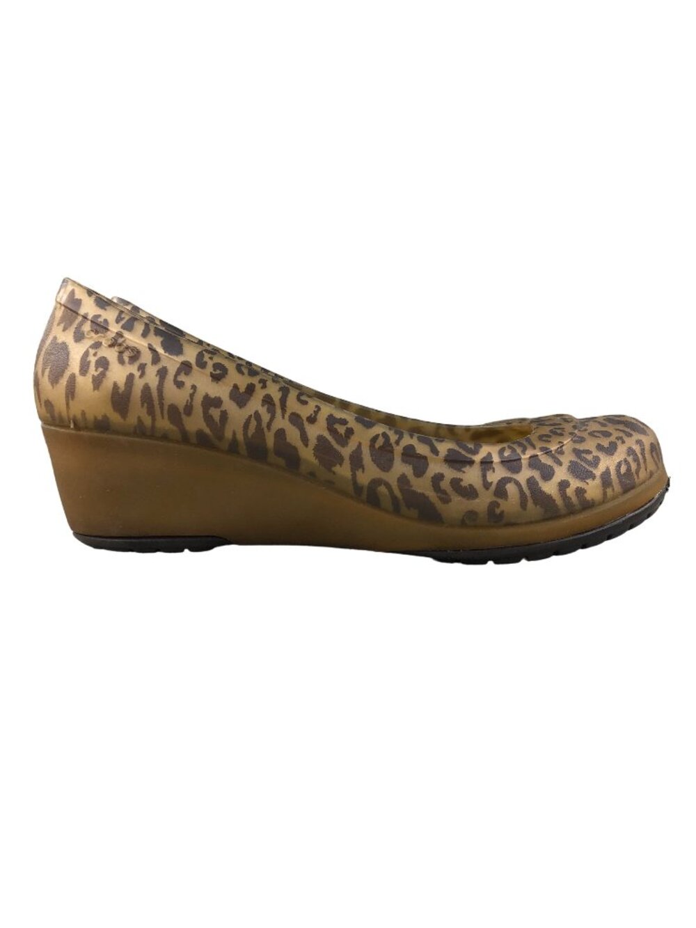 Crocs Women's Size 6 Carlisa Brown Animal Print Closed Toe Jelly Wedge Shoes